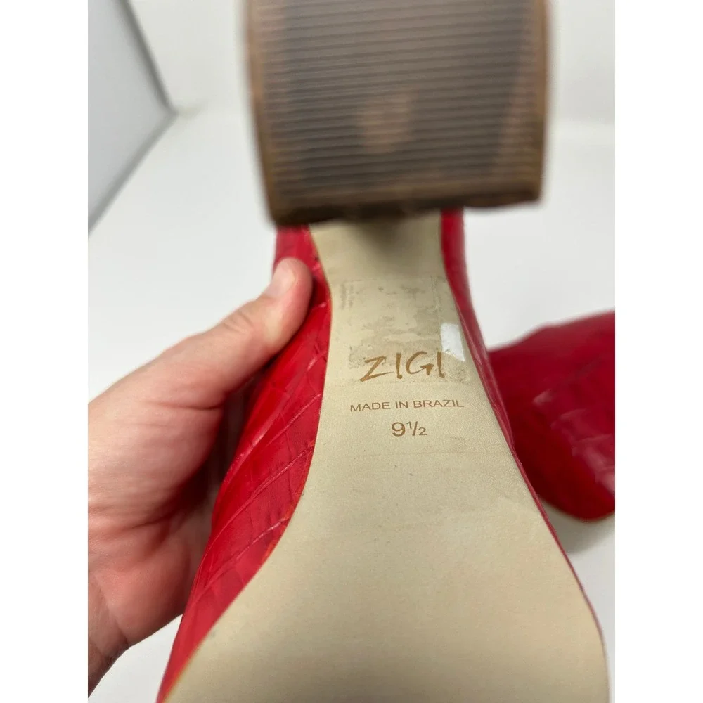 ZIGI Giorgia Red Crocodile Embossed Leather Platform Block Heel Pumps Size 9.5